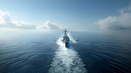 Wall Mural - A large ship is sailing through the ocean