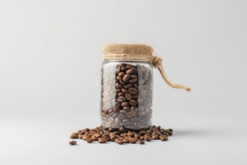 Sticker - Rustic glass jar filled with coffee beans, showcasing the rich aroma and flavor of freshly brewed coffee