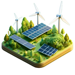 3d green energy shines bright as solar panels and wind turbines harness the sun and wind for clean, 