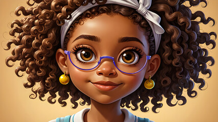 Wall Mural - 
Close-up portrait of a happy African American teenage girl. black girl with afro curls hairstyle.