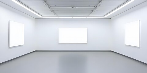 Canvas Print - Empty White Gallery Room with Three Blank Canvases