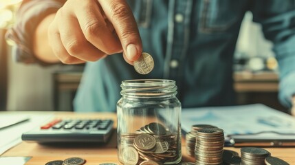 The hand placing coin jar