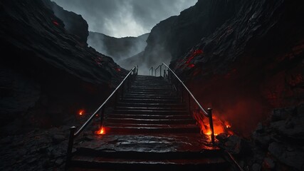 design a dark luxurious stairway descending into the d background