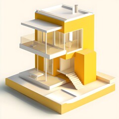 Wall Mural - Minimalist Yellow House 3D Rendering Illustration