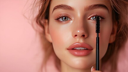 Close-up of a woman's eye with mascara brush.