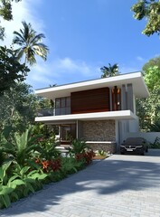 Sticker - Modern Tropical Villa Design With Stone Facade