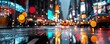 © Chano_1_na - A vibrant city street scene featuring colorful lights and reflections on wet pavement, capturing the energy of urban nightlife.
