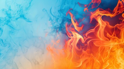 Wall Mural - Vibrant Blaze, an intense backdrop of swirling blue and orange flames creating a dynamic and energetic atmosphere, perfect for dramatic visuals or energetic themes.