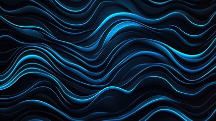 Wall Mural - Glowing Blue Waves on Dark Canvas, an intricate display of luminous blue waves against a deep black backdrop, showcasing mesmerizing light effects and captivating movement.