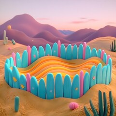 Sticker - 3D Render of Colorful Desert Fence