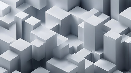 Wall Mural - A 3D abstract composition of gray geometric shapes resembling a cityscape.