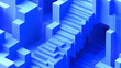 © Siasart Studio - A 3D abstract design featuring blue geometric shapes and stair-like structures.