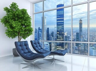 Poster - Modern Interior Design With City View