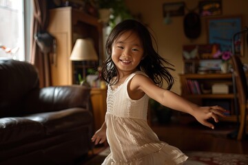 Canvas Print - a little girl is dancing in a living room