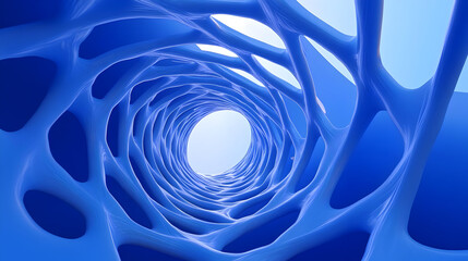 Wall Mural - A blue abstract tunnel with a smooth, organic structure, suggesting depth and fluidity.