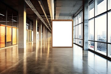 Wall Mural - Modern Empty Hallway Interior With Blank Poster And City View