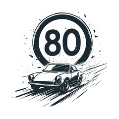 Canvas Print - The 80 Speed Limit sign. Black white vector illustration.
