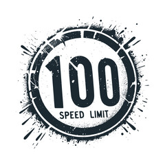 Sticker - The 100 Speed Limit sign. Black white vector illustration.
