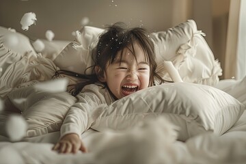 Wall Mural - a little girl that is laying down in a bed