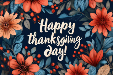 Canvas Print - Happy thanksgiving day! Text illustration