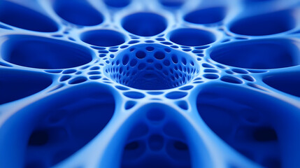 Wall Mural - A close-up view of a blue, organic structure with intricate holes and patterns.