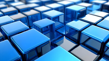 Sticker - A close-up view of shiny blue glass-like cubes arranged in a grid pattern.