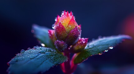 Wall Mural - red, yellow, and green petals dotted with water drops