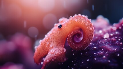 Poster -  A tight shot of a seahorse, adorned with beads of water on its physique, against a hazy backdrop