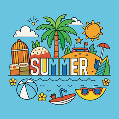 Summer vacation holiday travel beach elements vector illustration