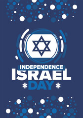 Israel Independence Day. National holiday, celebrated annual. Israel flag. Star of David, jewish symbol. Patriotic sign and elements. Poster, card, banner and background. Vector illustration