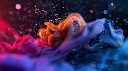 Wall Mural -  A tight shot of a multihued substance with water droplets at its base