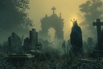 Wall Mural - grim reaper walking in the graveyard