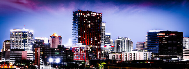 Wall Mural - Bright overexposed Salt Lake City Skyline at night in Utah, USA