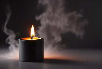 black burning candle with smoke on black background for obituary notice, funeral announcement, necrology