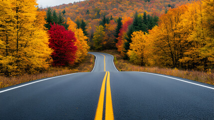 Wall Mural - Autumn Road Through Colorful Forest