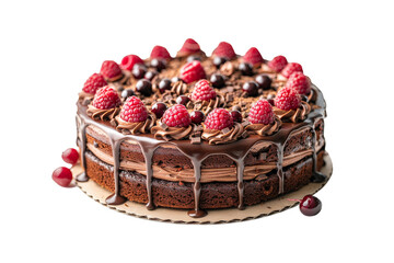 Chocolate cake pound and strawberry for birthday cake, isolated on transparent background.