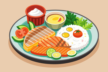 Wall Mural - Illustration vector of Healty Breakfast Egg and simple