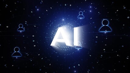 Wall Mural - motion graphic of white ai letter and futuristic digital cyberspace with people icons and binary num