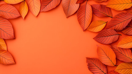 Wall Mural - Vibrant Orange Autumn Leaves Frame for Your Designs