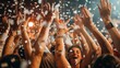 © angel_nt - A vibrant atmosphere filled with people dancing and celebrating, surrounded by swirling confetti and colorful lights during an energetic night out
