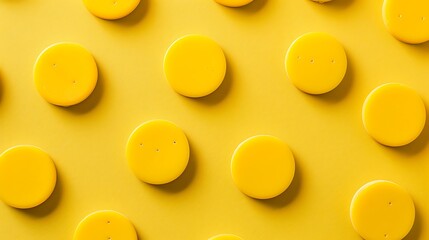 Circle shaped erasers on a yellow background