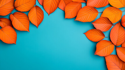 Sticker - Vibrant Orange Leaves on a Turquoise Background - Perfect for Autumn Designs