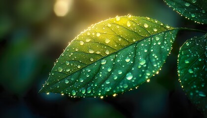 Wall Mural - Water on Green Leaf: Vibrant Raindrop Texture in a Summer Nature Background