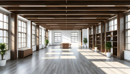 Wall Mural - White and dark wood open space office interior isolated with white highlights, png