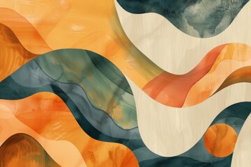 Wall Mural - Fluid waves of organic shapes in a calming color palette, Organic shapes and flowing lines in a calming palette