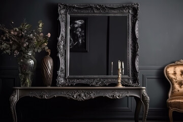 Sticker - Black vintage ornate frame in classic style. Dark gothic royal frame in the room.