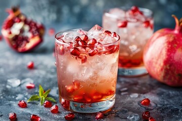 Wall Mural - a glass of pomegranate sits on a table with pomegranate