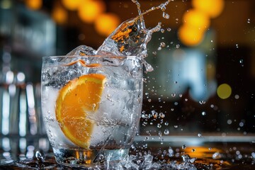 Wall Mural - a glass of water with an orange slice in it