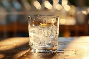 Wall Mural - a glass of water with ice and lemon wedges