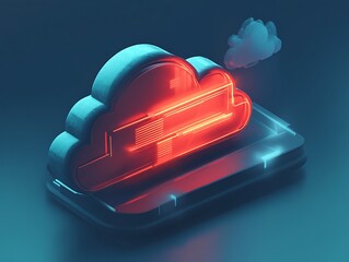 Poster - Glowing Cloud Icon on Smartphone with Neon Lights